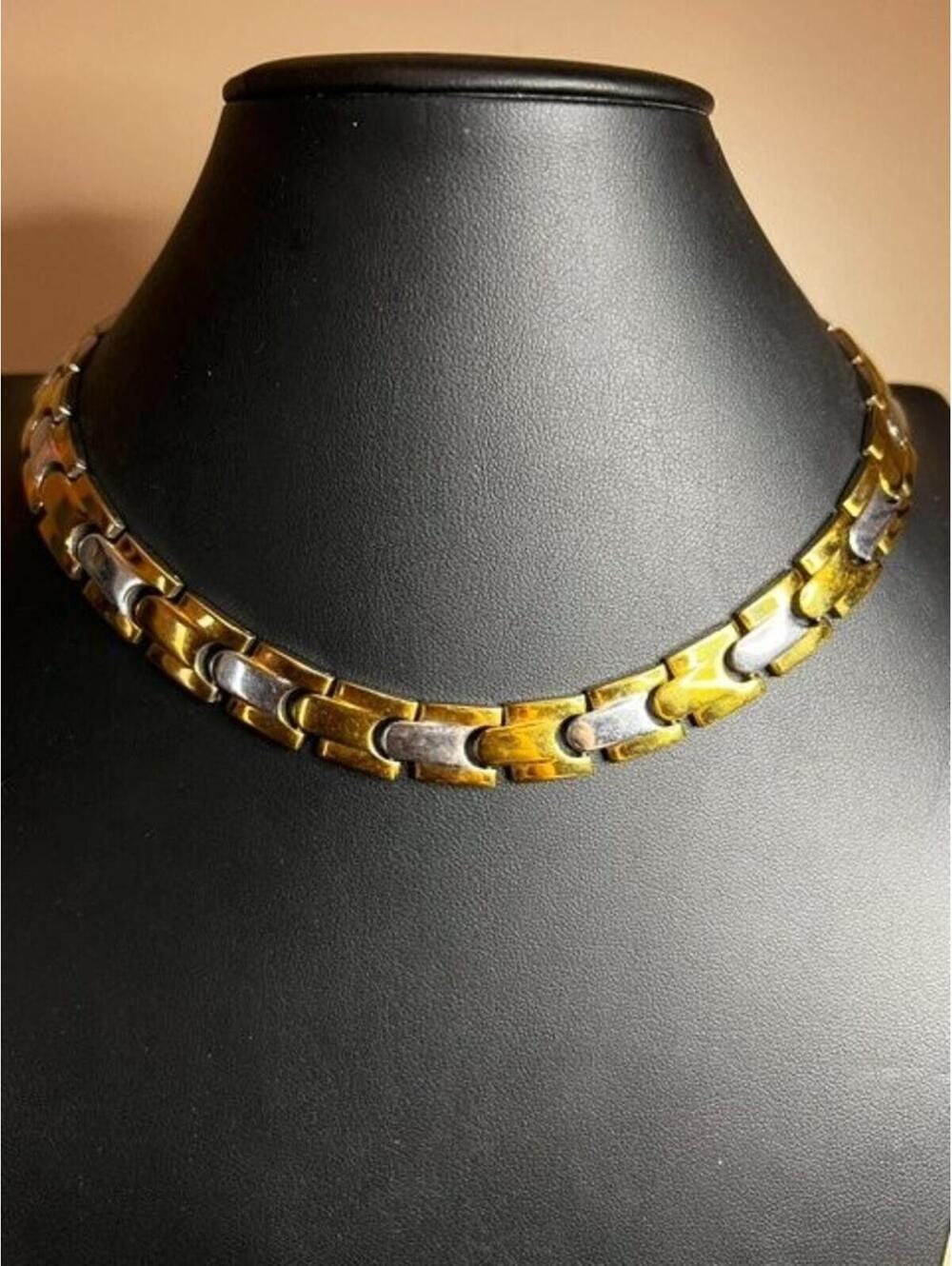 B5467 Stainless Steel Two Tone Link heavy Necklace Gold Silver Tone 17" 87g *